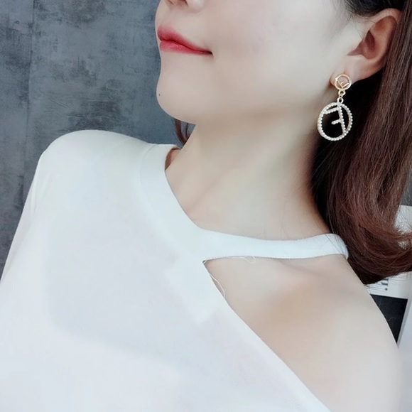 Pearl Letter Statement Drop Earrings - Picture 7 of 7